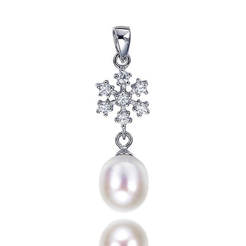 Sterling Silver CZ Snowflake and White Pearl - w/chain - Click Image to Close